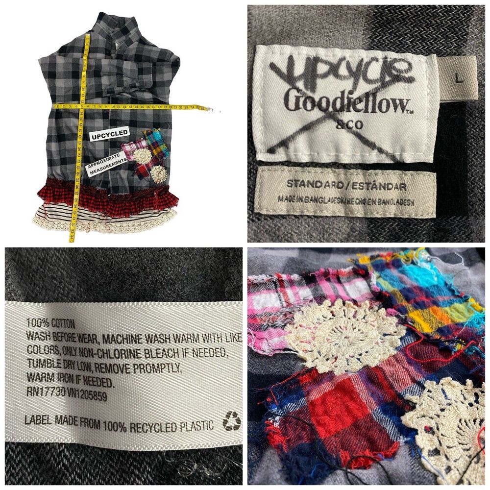 Flannel Shirt Women XL Shacket Flower Grunge Camp Rock Country Festival Upcycled - Picture 7 of 16